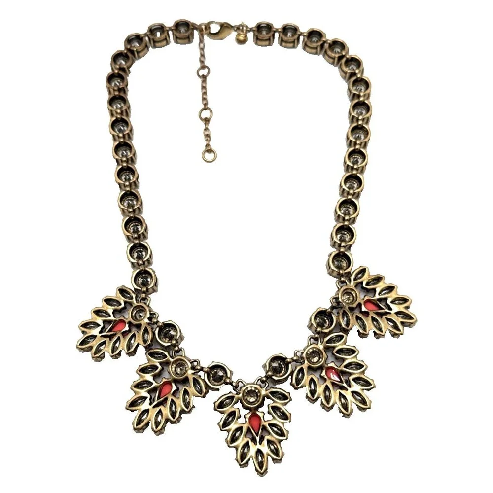NWOT J. Crew Bib Necklace Gray Smoky Crystal Coral Pink Riviere Rivoli 20